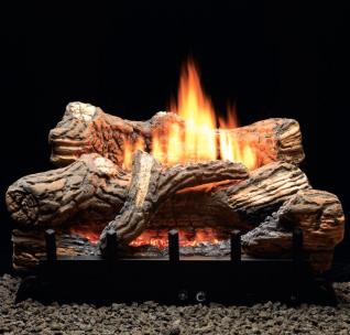 FLINT HILL 18" CERAMIC FIBER LOG SET & CONTOUR BURNER, NG, THERMOSTAT W/ HI-LOW KNOB