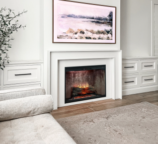 24" REVILLUSION BUILT-IN FIREBOX, WEATHERED CONCRETE, ENHANCED EMBER BED, TUMBLED GLASS, BLK GRAVEL, PLUG IN KIT & REMOTE