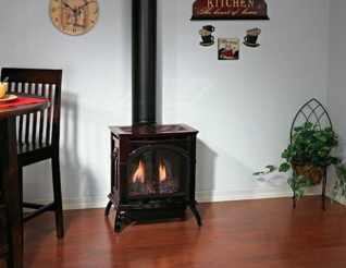 SPIRIT DV MEDIUM CAST IRON STOVE -MILLIVOLT, LP PORCELAIN MAHOGANY W/ CONTOUR BURNER & LOG SET