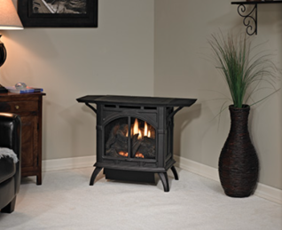 SPIRIT DV MEDIUM CAST IRON STOVE -IPI, NG MATTE BLACK W/ CONTOUR BURNER & LOG SET