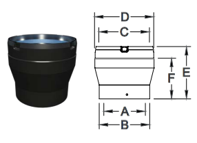 6USP-IN8 6" X 8" INCREASER DOUBLE WALL BLACK STOVE PIPE