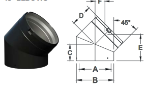 6USP-E45 6" X 45 DEGREE DOUBLE WALL BLACK STOVE ELBOW FIXED