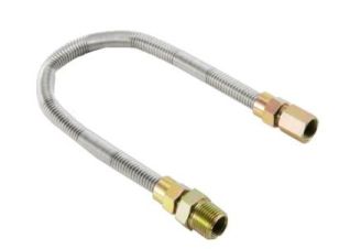  12" WHISTLE FREE SS GAS CONNECTOR HOSE W/FITTINGS, 1/2" MIP x 1/2"FIP (3/8" ID)